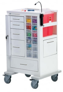 Medline Co-Label Phlebotomy Carts - Phlebotomy Carts, 5 Drawer with Gatelock, 12 Clear Plastic Tilt Bins, Lock Area for Sharps Container, Waste Bin, Key Lock - MTWA-34696-WHT
