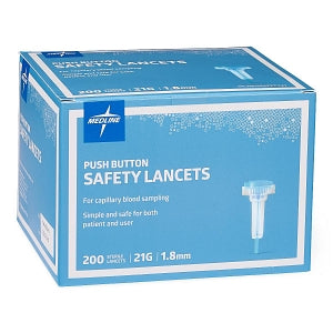 Medline Safety Lancets - Safety Lancet with Push-Button Activation, 21G x 1.8 mm - MPHSAFETY21