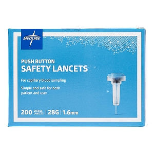 Medline Safety Lancets - Safety Lancet with Push-Button Activation, 28G x 1.6 mm - MPHSAFETY28