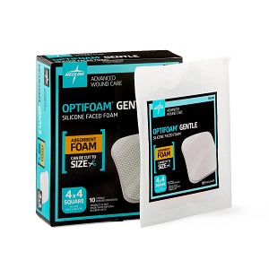 Medline Optifoam Gentle Silicone-Faced Foam Dressings - Optifoam Gentle Silicone-Faced Foam Dressing, 4" x 4", in Educational Packaging - MSC2244EP