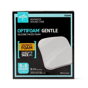 Medline Optifoam Gentle Silicone-Faced Foam Dressings - Optifoam Gentle Silicone-Faced Foam Dressing, 8" x 8", in Educational Packaging - MSC2288EP