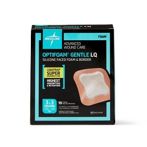 Medline Optifoam Gentle Silicone-Faced Foam Dressings with Liquitrap - Optifoam Gentle Silicone-Faced Foam Dressing with Liquitrap Super Absorbent Core, 3" x 3", in Educational Packaging - MSC2333EP