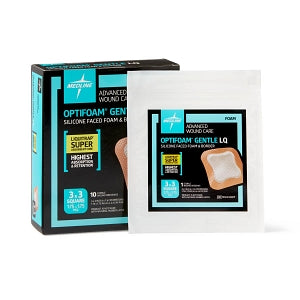 Medline Optifoam Gentle Silicone-Faced Foam Dressings with Liquitrap - Optifoam Gentle Silicone-Faced Foam Dressing with Liquitrap Super Absorbent Core, 3" x 3", in Educational Packaging - MSC2333EP