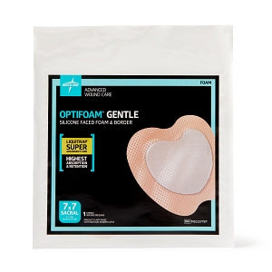 Medline Optifoam Gentle Silicone-Faced Foam Dressings with Liquitrap - Optifoam Gentle Silicone-Faced Foam Dressing with Liquitrap Super Absorbent Core, 7" x 7", Sacrum, in Educational Packaging - MSC2377EP
