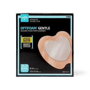 Medline Optifoam Gentle Silicone-Faced Foam Dressings with Liquitrap - Optifoam Gentle Silicone-Faced Foam Dressing with Liquitrap Super Absorbent Core, 7" x 7", Sacrum, in Educational Packaging - MSC2377EP