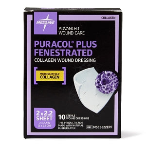 Medline Puracol Plus Collagen Wound Dressings - Puracol Plus Collagen Wound Dressing, Fenestrated, 2" W x 2.25" L - MSC8622EPF