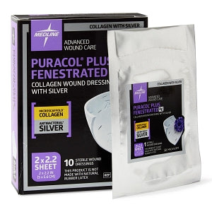 Medline Puracol Plus AG+ Collagen Wound Dressings with Silver - Puracol Plus AG+ Collagen Wound Dressings with Silver, Fenestrated, 2" x 2" - MSC8722EPF