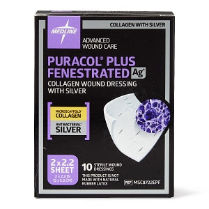 Medline Puracol Plus AG+ Collagen Wound Dressings with Silver - Puracol Plus AG+ Collagen Wound Dressings with Silver, Fenestrated, 2" x 2" - MSC8722EPF