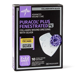 Medline Puracol Plus AG+ Collagen Wound Dressings with Silver - Puracol Plus AG+ Collagen Wound Dressings with Silver, Fenestrated, 2" x 2" - MSC8722EPF