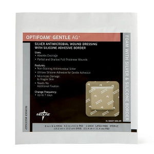 Medline Optifoam Gentle AG+ Wound Dressing with Silicone Adhesive Border - Optifoam Gentle AG+ Wound Dressing with Silicone Adhesive Border, 6" x 6", in Educational Packaging - MSC9766EP