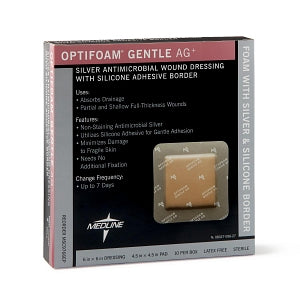 Medline Optifoam Gentle AG+ Wound Dressing with Silicone Adhesive Border - Optifoam Gentle AG+ Wound Dressing with Silicone Adhesive Border, 6" x 6", in Educational Packaging - MSC9766EP