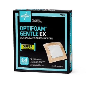 Medline Optifoam Gentle EX Foam Dressings - Optifoam Gentle EX Bordered Foam Dressing, 6" x 6", in Educational Packaging - MSCEX66EP