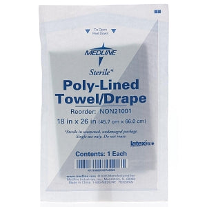 Medline Sterile Disposable Drapes - Sterile Tissue / Poly / Tissue Disposable Drapes, 18" x 26" - NON21001