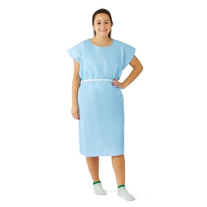 Medline Disposable X-Ray Patient Gowns - Tissue / Poly Disposable X-ray Patient Gowns with Opening and Belt, 30" x 42", Blue - NON24354