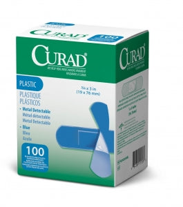 Medline CURAD Food Service Adhesive Bandages - CURAD Food Service Metal-Detectable Blue Plastic Adhesive Bandage, 3/4" x 3" - NON25500BL