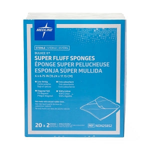 Medline Sterile Bulkee II Extra Absorbent Super Fluff Sponge - Bulkee II Super Fluff Sponges, 6" x 6.75" in 2-Packs - NON25852