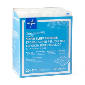 Medline Sterile Bulkee II Extra Absorbent Super Fluff Sponge - Bulkee II Super Fluff Sponges, 6" x 6.75" in 2-Packs - NON25852