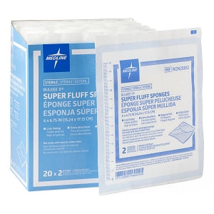 Medline Sterile Bulkee II Extra Absorbent Super Fluff Sponge - Bulkee II Super Fluff Sponges, 6" x 6.75" in 2-Packs - NON25852