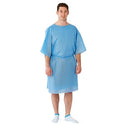 Medline Disposable Multilayer Patient Gowns - Short Sleeve Front Back Opening with Tie Multilayer Patient Gown, Blue, Size Extra Large - NON27146SLXL