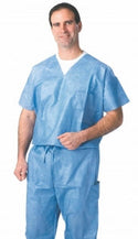 Medline Disposable Scrub Tops - Disposable Unisex Scrub Shirt with V-Neck, Size XL, Blue - NON27202XL