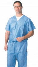 Medline Disposable Scrub Tops - Disposable Unisex Scrub Shirt with V-Neck, Size 2XL, Blue - NON27202XXL