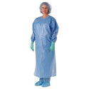Medline Medium-Weight Coated Polypropylene Isolation Gowns - PE-Coated Polypropylene Over-the-Head Isolation Gowns with Open Back and Knit Cuffs, Blue, Size XL - NON27279OHXL