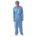 Medline Over-Head Full-Back Poly Coated Isolation Gowns - Poly-Coated Overhead Isolation Gown with Full Back and Thumb Loop Wrists, Blue, Size XL - NON27380XL