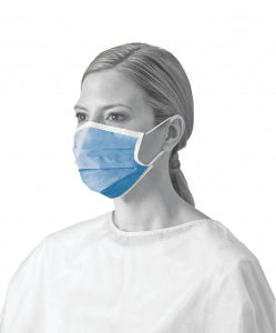 Medline Fluid-Resistant Procedure Face Masks - ASTM Level 3 (160 mmHg) Fluid Resistant Procedure Face Mask with Ear Loops and Cellulose Inner / Spunbond Polypropylene Outer Facings - NON27812EL