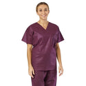 Medline Disposable Scrub Tops - Disposable Unisex Scrub Shirt with V-Neck, Size M, Wine - NON37202M