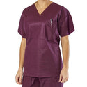 Medline Disposable Scrub Tops - Disposable Unisex Scrub Shirt with V-Neck, Size S, Wine - NON37202S