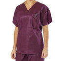 Medline Disposable Scrub Tops - Disposable Unisex Scrub Shirt with V-Neck, Size S, Wine - NON37202S
