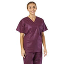 Medline Disposable Scrub Tops - Disposable Unisex Scrub Shirt with V-Neck, Size S, Wine - NON37202S