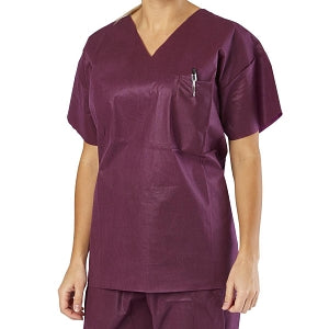 Medline Disposable Scrub Tops - Disposable Unisex Scrub Shirt with V-Neck, Size XL, Wine - NON37202XL