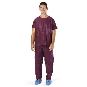 Medline Disposable Scrub Pants - Disposable Unisex Scrub Pants with Elastic Waist, Size S, Wine - NON37213S