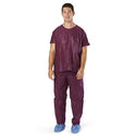 Medline Disposable Scrub Pants - Disposable Unisex Scrub Pants with Elastic Waist, Size S, Wine - NON37213S