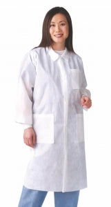 Medline Disposable Multi-Layer Lab Coats - Multilayer Lab Coat with Knit Cuffs and Traditional Collar, White, Size M - NONCSW100M