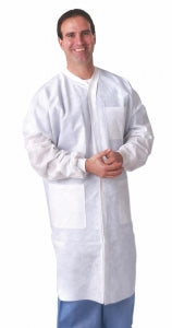 Medline Disposable Multi-Layer Lab Coats - Multilayer Lab Coat with Knit Cuffs and Collar, White, Size M - NONCSW500M