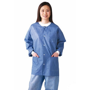 Medline Disposable Knit Cuff / Collar Multilayer Lab Jackets - Multilayer Lab Jacket with Knit Cuffs and Collar, Blue, Size L - NONRP600L