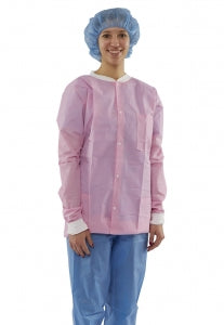 Medline Disposable Knit Cuff / Collar Multilayer Lab Jackets - Multilayer Lab Jacket with Knit Cuffs and Collar, Pink, Size XL - NONRP700XL