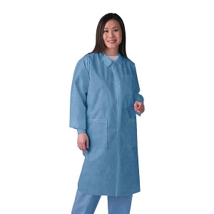Medline Disposable Knit-Cuff Multilayer Lab Coats with Traditional Collar - Disposable Knit-Cuff Multilayer Lab Coats with Traditional Collar, Blue, Size L - NONSW400L