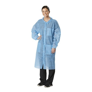 Medline Disposable Spunbond Lab Coats - SPP Lab Coat with Elastic Wrists and Traditional Collar, Blue, Size XL - NONSW450XL