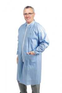 Medline Disposable Zip-Front Multilayer Lab Coats - Disposable Zip Front Lab Coats, Medium Weight Multilayer Material, Knit Cuffs, Blue, Size 2XL - NONSW480XXL
