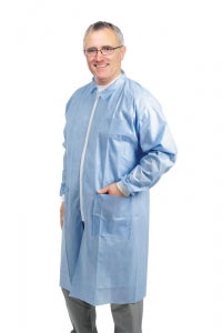 Medline Disposable Zip-Front Multilayer Lab Coats - Disposable Zip Front Lab Coats, Medium Weight Multilayer Material, Knit Cuffs, Blue, Size 3XL - NONSW480XXXL