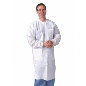 Medline Disposable Knit Cuff / Knit Collar Multilayer Lab Coats - Multilayer Lab Coat with Knit Cuffs and Collar, White, Size M - NONSW500M