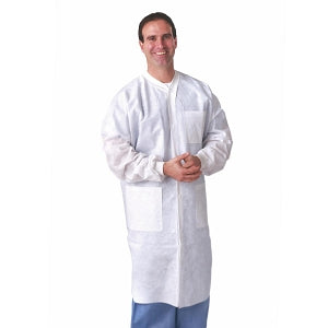 Medline Disposable Knit Cuff / Knit Collar Multilayer Lab Coats - Multilayer Lab Coat with Knit Cuffs and Collar, White, Size 2XL - NONSW500XXL