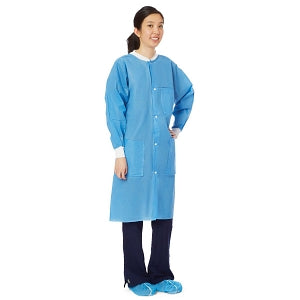 Medline Disposable Knit Cuff / Knit Collar Multilayer Lab Coats - Multilayer Lab Coat with Knit Cuffs and Collar, Blue, Size M - NONSW600M