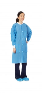 Medline Disposable Knit Cuff / Knit Collar Multilayer Lab Coats - Multilayer Lab Coat with Knit Cuffs and Collar, Blue, Size M - NONSW600M