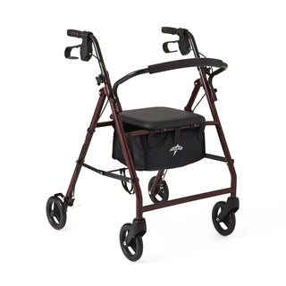Steel Rollator with 6" Wheels and Microban-Treated Touch Points and Seat, Burgundy, Knockdown