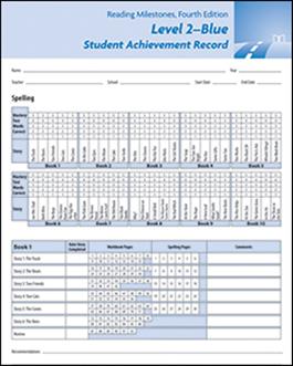 Reading Milestones–Fourth Edition, Level 2 (Blue) Student Achievement Record (10 Pack) 