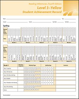 Reading Milestones–Fourth Edition, Level 3 (Yellow) Student Achievement Record (10 Pack) 